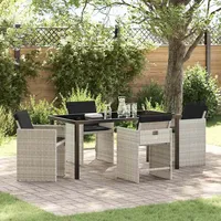 vidaXL 5-teiliges Garten-Esszimmer-Set mit Kissen Hellgrau Poly-Rattan - Hellgrau