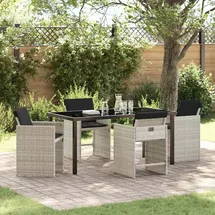 vidaXL 5-teiliges Garten-Esszimmer-Set mit Kissen Hellgrau Poly-Rattan - Hellgrau