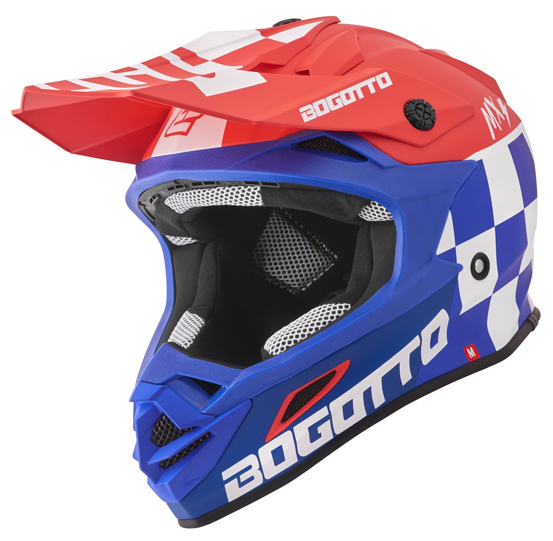 Bogotto V328 Xadrez Carbon Motorcrosshelm 2e keuze item, wit-rood-blauw, S