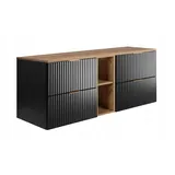 rodan fabryka mebli Rodan Waschbeckenunterschrank 140 cm Schwarz Matt mit Brauner Ablage Und Waschtischplatte, 46 x 140 x 57 Cm, Feuchtraumgeeignet