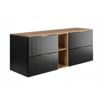 rodan fabryka mebli Rodan Waschbeckenunterschrank 140 cm Schwarz Matt mit Brauner Ablage Und Waschtischplatte, 46 x 140 x 57 Cm, Feuchtraumgeeignet