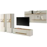 furn.design Wohnwand weiß Eiche Wotan Holz, Nachbildung,Eiche, Uni, 6 Fächer, 1 Schubladen, 340x170x45 cm, Wohnzimmer, Wohnwände, Anbauwände