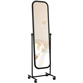 CLP Standspiegel Medusa mit Laufrollen I Ganzkörperspiegel mit Metallrahmen I Stehspiegel neigbar und 360 Grad drehbar