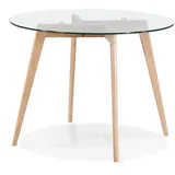 KADIMA DESIGN Esstisch aus Glas, Ø 100 cm, Holzbeine, Kompakt, Modern, Rund | Gr.: onesize