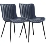 SeedWave Esszimmerstuhl Küchenstuhl-Set, PU-Leder Polsterstuhl mit Geschwungener Rücklehne, Set aus 2, Gestreiftes Design, Vier Eisenfüße blau