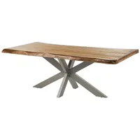 MASSIVMOEBEL24.DE Baumtisch Mango 220x100x77 natur lackiert / Kreuzgestell silber