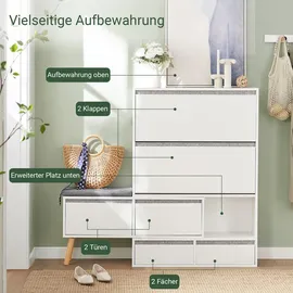 SoBuy FSR134-W Schuhkipper 124 x 115 x 24 cm mit Sitzbank und Schubladen / weiß