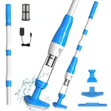 PoolyPoly 3 en 1 Poolsauger Kabellos mit Akku, Pool Handsauger Bodensauger, 90 Minuten Laufzeit Poolreiniger mit Teleskopstange, Pool Staubsauger für kleine Pools, Spas, Whirlpools, Blau