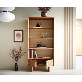 DeLife Bücherregal Surimu 90x185 cm Akazie Hellbraun 2 Türen 4 Fächer Regal Holzfüße