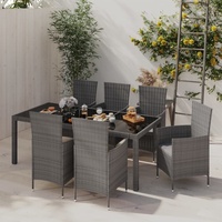 vidaXL Polyrattan Garten-Essgruppe 7-tlg. grau inkl. Auflagen 46039