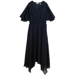 TOM TAILOR Damen Chiffon Maxi-Kleid, blau, Uni, Gr. 36