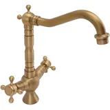 Waschtischarmatur Im Europäischen Retro-stil Mit Doppelgriff-kupfermischer Für Warm- Und Kaltwasser, Ideal Für Bad Und Küche.