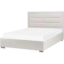 Beliani Bett mit Stauraum Stoff ROUEN 140 x 200 cm Hellbeige