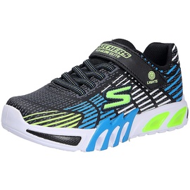 SKECHERS Flex-Glow Elite Sneaker, Black Synthetic & Trim/Blue & Lime Trim/WHI, 28 EU