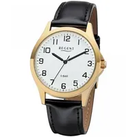 REGENT 1830.39.19 Herren-Armbanduhr, Edelstahl-Gehäuse, Leder-Armband - Schwarz/Weiß