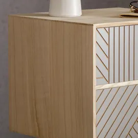 Idimex Nachttisch Pelo mit 2 Schubladen natur/grau - Nachtkasten mit Ziernuten im Boho Stil, Nachtkommode aus Paulownia-Holz