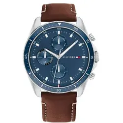 Tommy Hilfiger für Herren. 1791837 Parker-Uhr blau, braun (OSFA), Lässig, Riemen