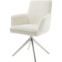 DeLife Drehstuhl Heira-Flex mit Armlehnen Bouclé Weiß Kreuzgestell breit Edelstahl 360° drehbar Wippfunktion Taschenfederkern, Esszimmerstühle