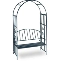 Relaxdays Rosenbogen mit Bank, robustes Metall, 2-Sitzer Deko-Gartenbank, Rankhilfe,