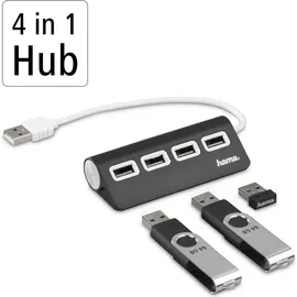 Hama USB-Hub USB 2.0 schwarz, 4x USB-A 2.0, USB-A 2.0 [Stecker] (200119)