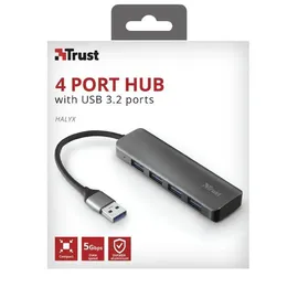 Trust Halyx Mini 4 Port USB Hub 3.2, USB-A Adapter 5 GBit/s, USB Verlängerung Datenhub, Dünn und Kompakt USB Verteiler, USB Splitter für PC, Computer, Laptop, MacBook, Windows - Grau