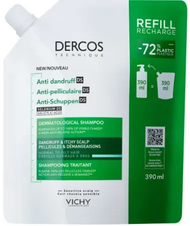 Vichy Dercos Anti-Schuppen Shampoo Normales Bis Fettiges Haar Nachfüllung 390ml