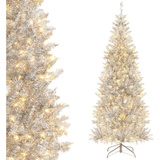 Costway Künstlicher Weihnachtsbaum, 180cm mit 300 LEDs & 790 Spitzen, silber silberfarben