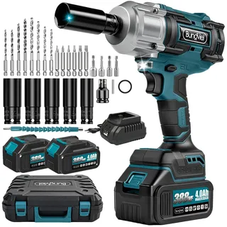 bundviel Victool 1000Nm Akku-Schlagschrauber 3/4 zoll, 21V Bürstenloser Drehschlagschrauber mit 2x4000mAh, 3 Geschwindigkeiten, LED-Leuchte, für Schwerlastarbeiten, LKW, Werkstatt, Bau