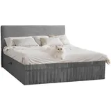 kaiser möbel Boxspringbett mit bettkasten und topper TRENTO, ohne Bein stoff Plüsch Cord 140x200 cm Dunkelgrau Textil, H2, Höhe ca. 20 cm, Schlafzimmer, Betten, Boxspringbetten