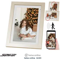 Somikon WLAN-Bilderrahmen, 25,7 cm / 10,1" IPS-Touchdisplay, weiß, Holzrahmen