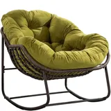 LVHOM Schaukelsessel Garten mit gepolstertem Kissen, Rattanstuhl mit Stahlrahmen, Schaukelstuhl Outdoor Loungesessel, Sessel für Balkon, Olivgrün - Olive