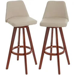 Mendler 2er-Set Barhocker HWC-C43, Barstuhl Tresenhocker, Holz Kunstleder drehbar ~ creme