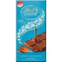 Lindt Schokolade LINDOR Caramel & Salz | 100g Tafel | Vollmilch-Schokolade mit einem Hauch Fleur de Sel und unendlich zartschmelzender Karamell-Füllung | Promotion | Schokoladentafel