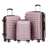 BEIBYE Reisekoffer 2088 Hartschalekoffer Gepäck Koffer Trolley Set, Kofferset in 14 Farben (Rosa)