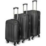 CDGlobal Kofferset 3 teilig Reisekoffer Set Hartschale, Trolley Hartschalenkoffer Handgepäck Koffer 3er Set mit Schwenkrollen,Schwarz