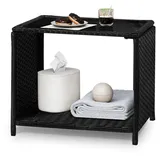 WOLTU Polyrattan Gartentisch, 45x40x45 cm, Beistelltisch mit Glasplatte und offenem Regal, wetterfester Balkontisch, Terrassentisch, Outdoor-Tisch, Schwarz