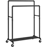 Songmics Kleiderständer, mit Kleiderstangen und Ablage, bis 110 kg belastbar, Industrie-Design, für Schlafzimmer, Ankleidezimmer, schwarz