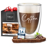 ElbFuchs® Doppelwandiges Latte Macchiato Glas | COFFEE |1x 350ml [PERFEKTE GESCHENKIDEE] Ideal als Thermoglas für Cappuccino | Kaffegläser | Cafe latte