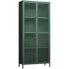 [en.casa] Vitrinenschrank Säkylä Stahl 180x80x35 cm Tannengrün