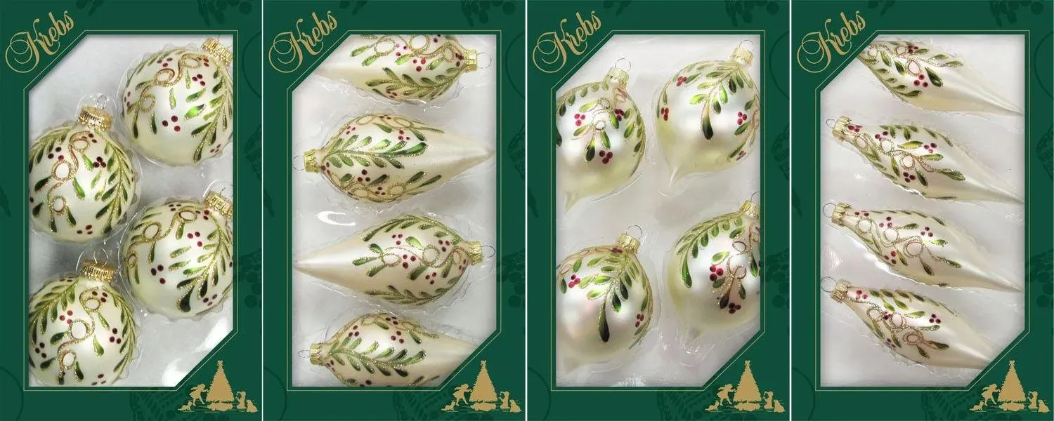 Christbaumschmuck KREBS GLAS LAUSCHA "Kugel, Tropfen, Olive, Zwiebel, Weihnachtsdeko, Christbaumschmuck" Weihnachtsbaumschmuck bunt (weiß, grün, goldfarben, rot) handdekoriert