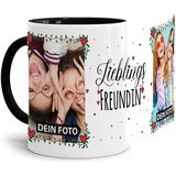 Tasse - Lieblings-Freundin - zum selbst Gestalten mit zwei Fotos - Fototasse für die Freundin - Keramik, Innen & Henkel Schwarz, 300 ml