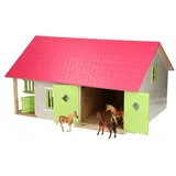 Kids Globe Farming Pferdestall 1:24 mit 2 Boxen Holz rosa/weiß