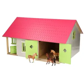 Kids Globe Farming Pferdestall 1:24 mit 2 Boxen Holz rosa/weiß