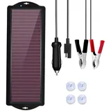 TRAMILY Solar-Ladegerät-Auto-Ladegerät-Bundle,12V 2,5W wasserdichtes tragbares amorphes Solarpanel mit Zigarettenanzünder Stecker Batterieklemme für Automobil,Motorrad,Boot,Wohnmobil,Anhänger usw.