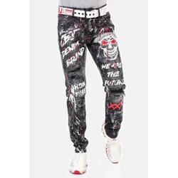 5-Pocket-Jeans CIPO & BAXX "Jeans", Herren, Gr. 40, Länge 32, schwarz, 98% Baumwolle;2% Elasthan, gemustert, Basic, regular fit lang, Jeans, im lässigen Streetstyle, CD700