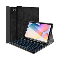 Wineecy Beleuchtete Tastatur Hülle für Samsung Galaxy Tab S6 Lite 10.4 2022/2020 SM-P610/P613/P615/P619 - Slim PU Leder Schützhülle mit Magnetisch Abnehmbare Kabellose QWERTZ Tastatur, Schwarz
