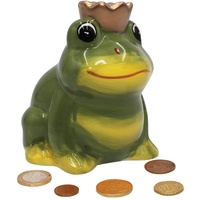 Dekohelden24 Keramik Spardose als Frosch mit Krone, Froschkönig, Spar-Frosch,