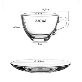 Pasabahce Teetasse mit Untertasse 0,2 l Transparent 6 St.
