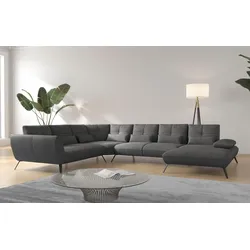 Wohnlandschaft PLACES OF STYLE "Mikado U-Form", grau, B:376cm H:88cm T:297cm, 100% Polyester, Sofas, inkl. Sitztiefenverstellung und Armteilverstellung
