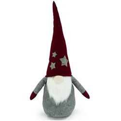 Wichtel ALFRED Bart Dekofigur rote biegbar Mütze graue Sterne Weihnachtsfigur 1m